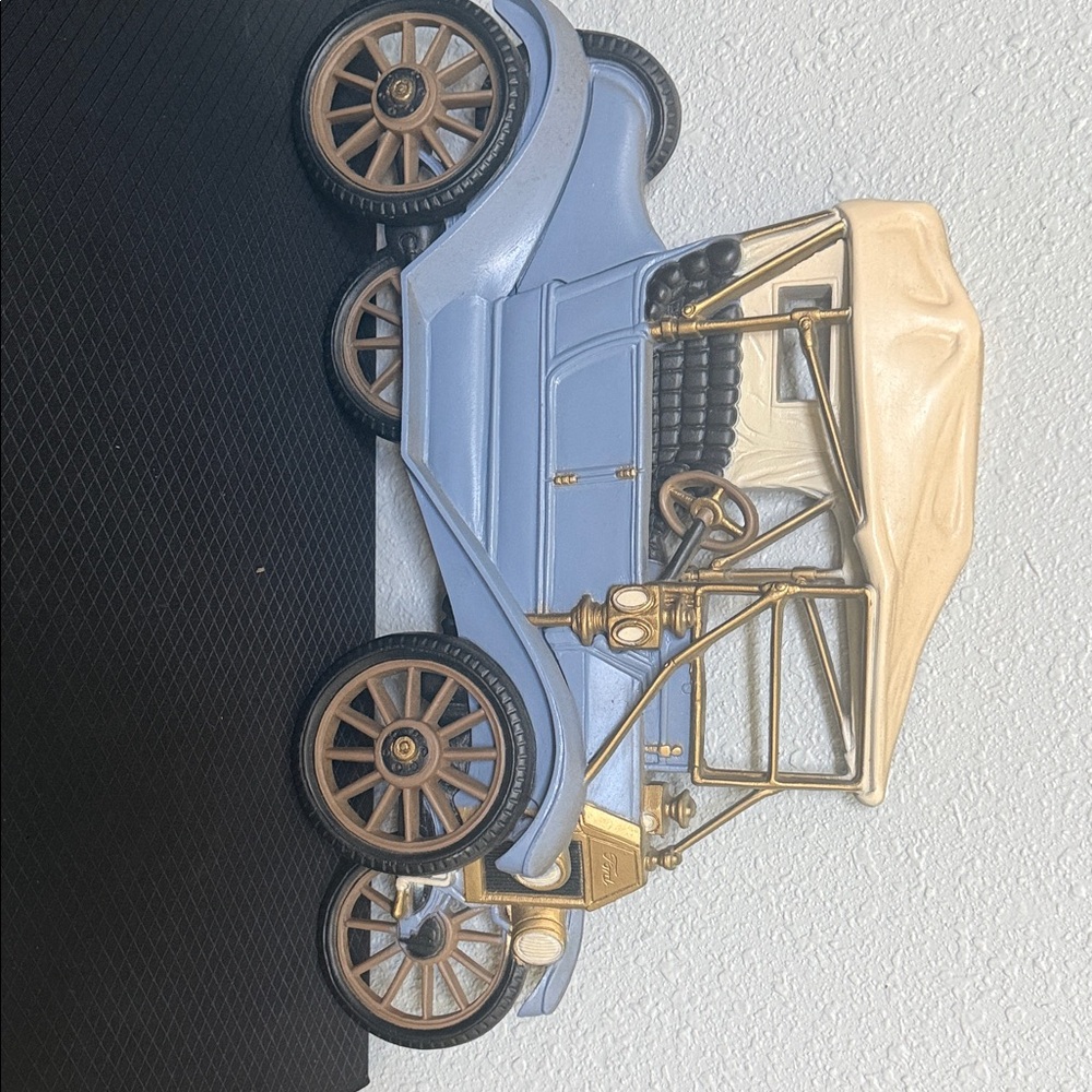 Vintage Style Blue Classic Car Figurine with Cream Top